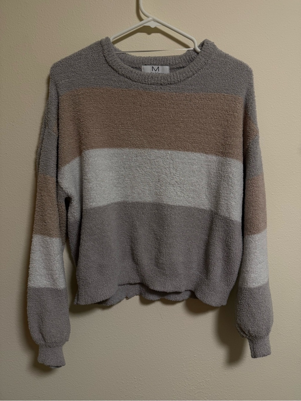 Cozy Striped Crewneck Sweater - Taupe, Cream & Gray